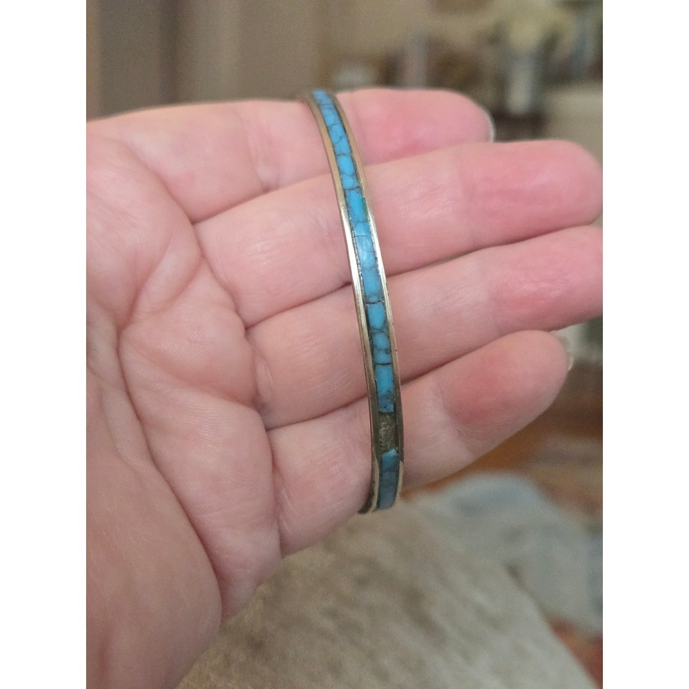 Turquoise Silver Alpaca? Bangle Stamped Mexico Vintage